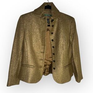 NWT Lauren Ralph Lauren Blazer Women's Size 8 Gold Autres Fiber Peplum